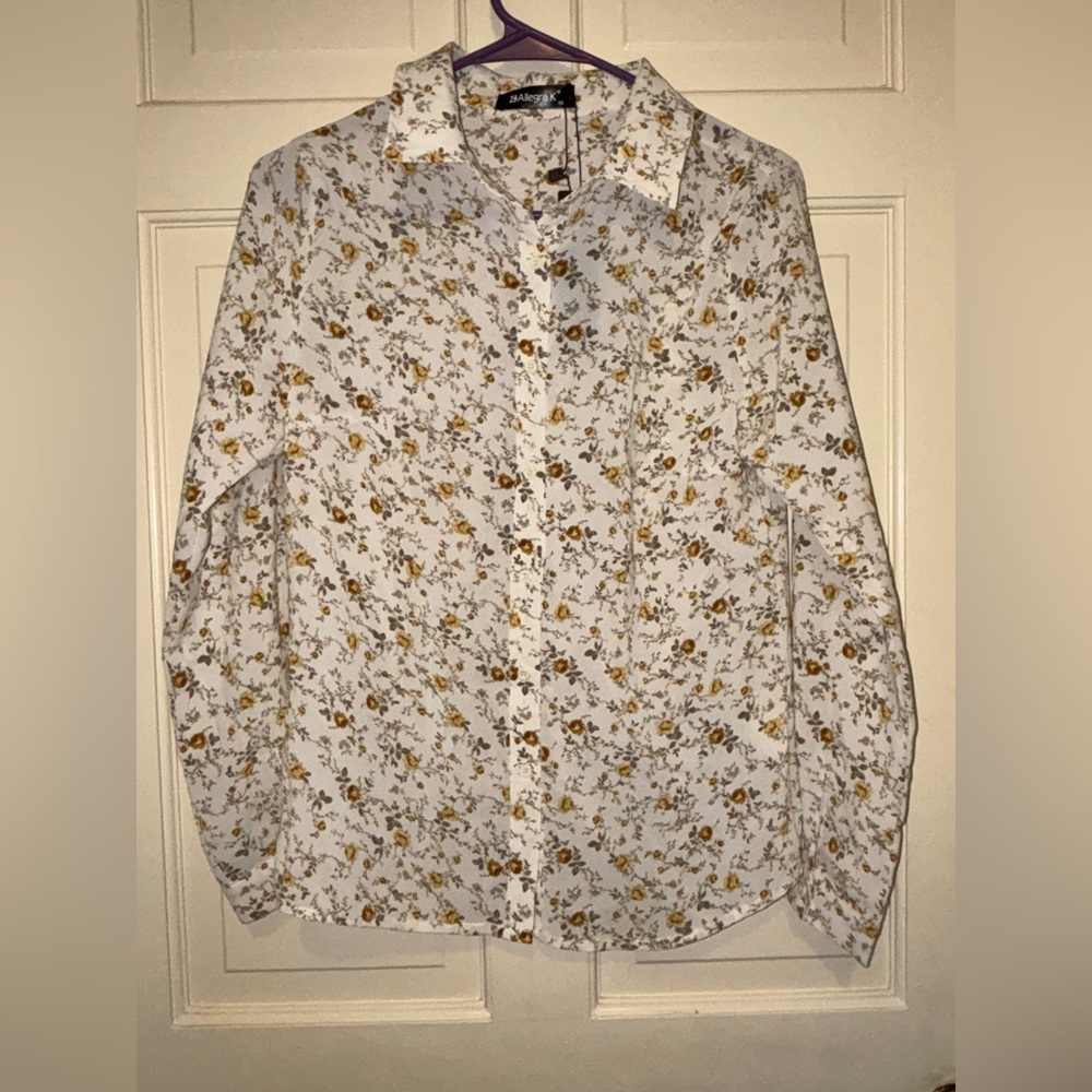 Women’s Floral Button Up Blouse travel preppy long sleeve collared sport casual